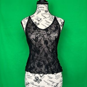 NWOT RL Ralph Lauren Black Lace Cami. Size L.